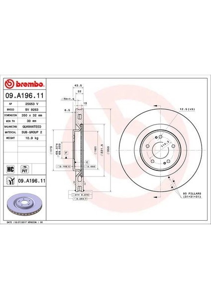 FREN DİSKİ ÖN MITSUBISHI LANCER EVO 10 2.0L 4B11 CZ4A 2008-2015 TAKIM DISK FIYATIDIR 4615A024