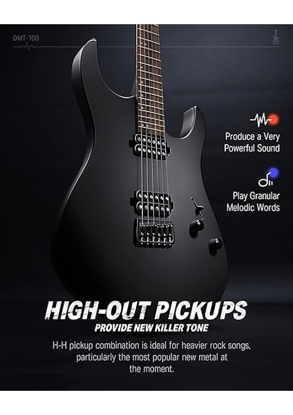 Katı Gövde Elektro Gitar, DMT-100, 90 cm (39 Inç)Metal Elektro Gitar Kitleri, H-H Manyetikler, Çanta, Teller, Askı, Tel, Rock Müzik Severler Için Teller Sönümleyici (Siyah) fiyatları