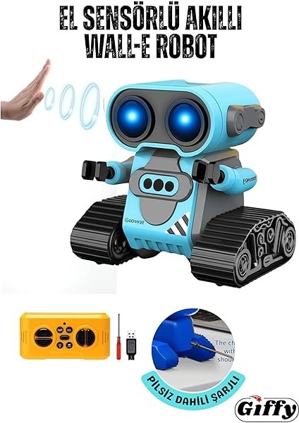 Uzaktan Kumandalı El Sensörlü Akıllı Wall-E Robot Dahili Şarjlı Işıklı Sesli Full Fonksiyonlu El Hareketlerini Algılayabilen Farklı Işık Kombinasyonlu Akıllı Rc Robot (Mavi) fiyatları
