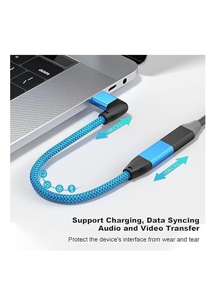 USB C Uzatma Kablosu Dik Açı 0.2m, USB 3.2 Gen2 20GBPS Veri Aktarımı Pd 100W Hızlı Şarj Kablosu,type C Erkek-Dişi 4K Video Uzantı Kablo Thunderbolt 4 Macbook, iPad Air, Galaxy S25 modelleri
