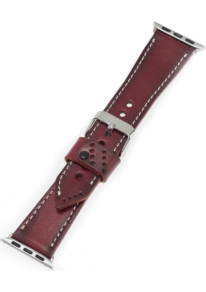 Apple Watch Uyumlu Deri Kordon 42-44-45MM SM25 Bordo modelleri