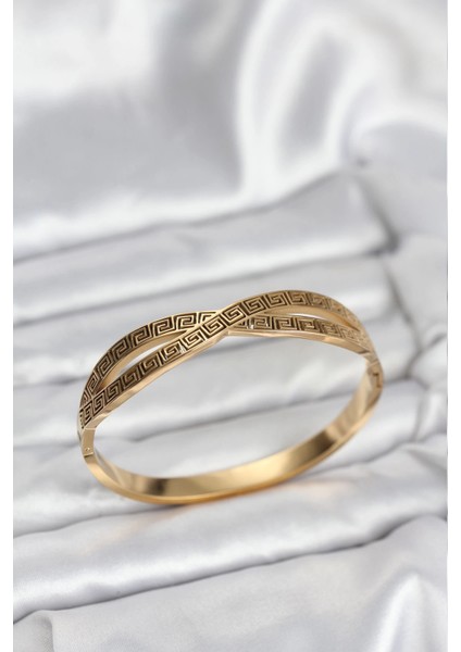 Bfs 316L Çelik Gold Renk Vintage Kadın Kelepçe Bileklik