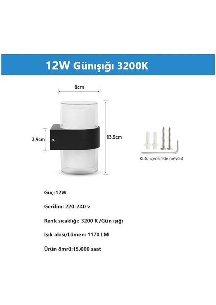 Duvar LED Lamba 12W Gün Işık 3200K Bahçe Teras Iç&dış Mekan Dekoratif LED Aplik Aydınlatma (4 Adet) fırsatları