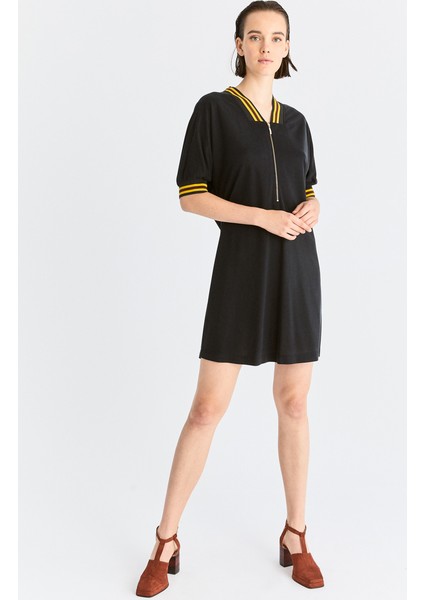 Fermuar Detaylı Günlük Elbise Siyah K2011078_001