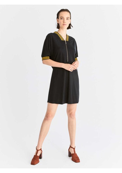Fermuar Detaylı Günlük Elbise Siyah K2011078_001