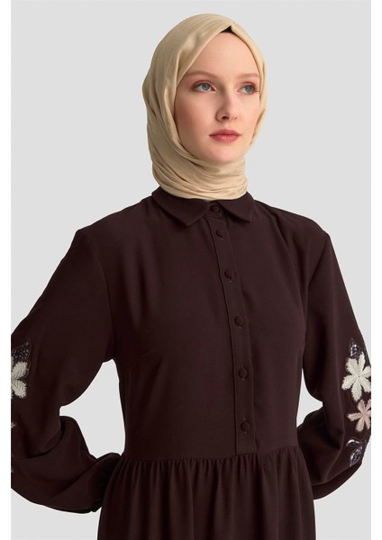 Nakışlı Katlı Elbise 25KD1121 Kahverengi modelleri