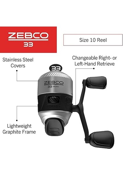 33 Mikro Spincast Olta Makarası, Boyut 10 Makara, Değiştirilebilir Sağ Veya Sol El Alma, Dahili Isırma Uyarısı, 1,8 kg Zebco Cajun Ipi ile Önceden Sarılmış, Gümüş/siyah fiyatları