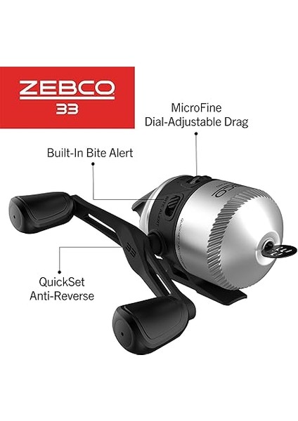 33 Mikro Spincast Olta Makarası, Boyut 10 Makara, Değiştirilebilir Sağ Veya Sol El Alma, Dahili Isırma Uyarısı, 1,8 kg Zebco Cajun Ipi ile Önceden Sarılmış, Gümüş/siyah modelleri