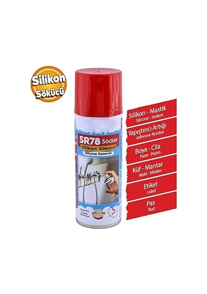 SR78 Silikon Sökücü Yapışkan Etiket Temizleyici Boya Küf Mantar Pas Temizleyici Sprey 200 ml modelleri