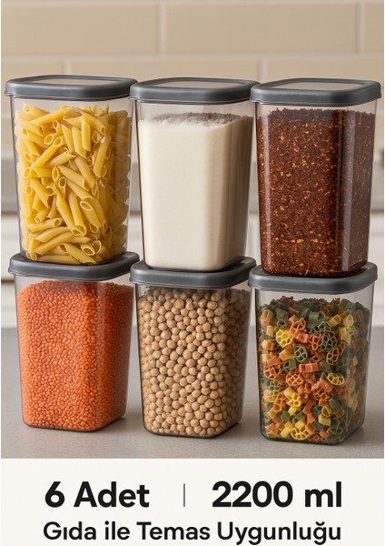 Erzak Saklama Kabı 6 Adet Dikdörtgen Saklama Kabı 2200ML