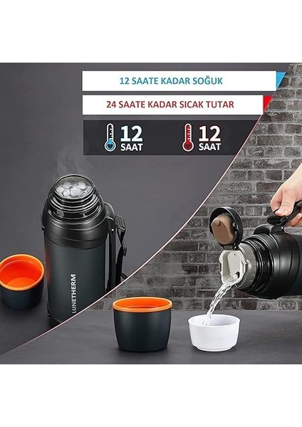 Klasik Vakumlu Çift Bardaklı Çelik Termos 2 Litre - Lacivert fiyatları