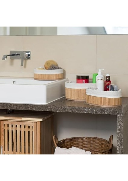 Home 3'lü Bambu Sepet Seti: Çok Amaçlı Ekmek Sepeti ve Banyo Mutfak Organizeri (Oval) fırsatları