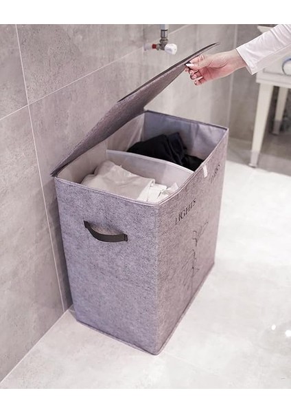 Kirli Çamaşır Sepeti Büyük Küçük Seçenekli Katlanır Sepet Banyo Selesi Çok Amaçlı Keçe Kutu Oyuncak Sepeti (2 Bölmeli: 60X53X33CM) fiyatları