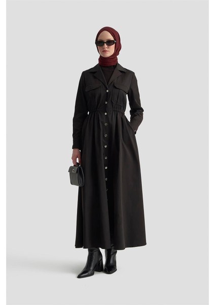 Düğmeli Elbise 25KD1702 Siyah