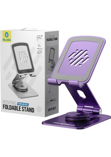 360 Derece Haraketli Yükseklik Ayarlı Rotary Folding Metal Masaüstü Ev Ofis Telefon Tablet Standı Mor