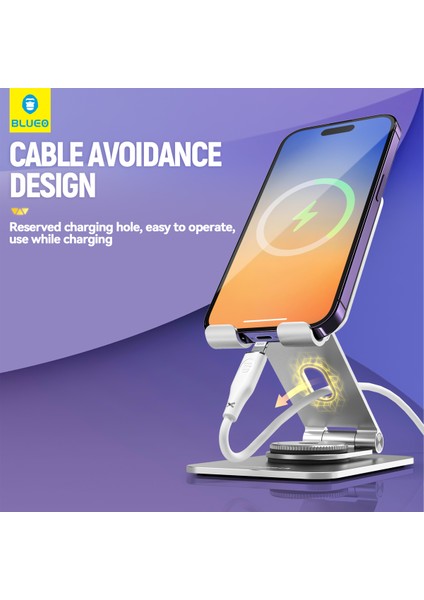 360 Derece Haraketli Yükseklik Ayarlı Rotary Folding Metal Masaüstü Ev Ofis Telefon Tablet Standı Mor