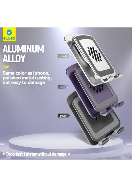 360 Derece Haraketli Yükseklik Ayarlı Rotary Folding Metal Masaüstü Ev Ofis Telefon Tablet Standı Mor