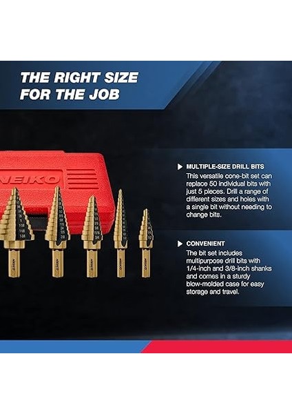 10197A Titanyum Kademeli Matkap Ucu Seti Hss | 5 Parçalı | Toplam 50 Boyut modelleri