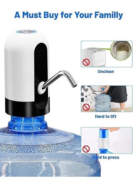 USB Şarjlı Otomatik Su Pompası | 5 Galon Damacana Uyumlu | Taşınabilir Elektrikli Su Dispenseri | Içme Suyu Otomatik Pompa (Beyaz) fırsatları