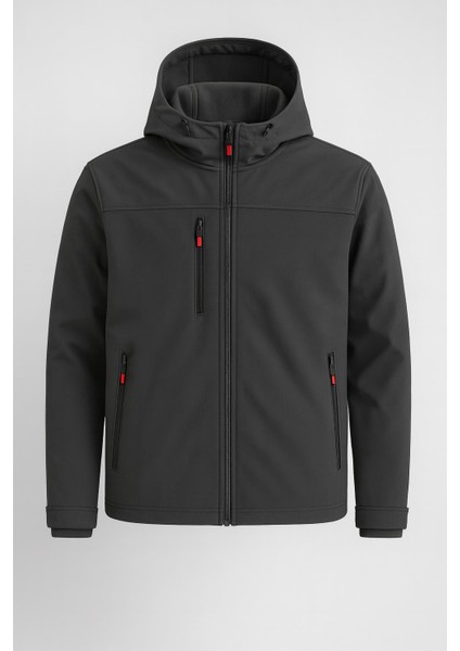 Erkek Içi Polarlı, Şapkası Çıkarılabilir Su ve Rüzgar Geçirmez Softshell spor mont
