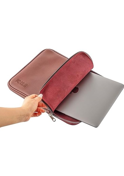 - 14" Inç Su Geçirmez, Vegan Deri ve Fermuar Özellikli Macbook & Tablet & Laptop Çantası (Acı Kahve) fiyatları