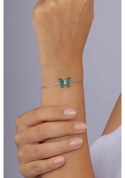 Yeşil Taşlı Kelebek Gümüş Bileklik fiyatları