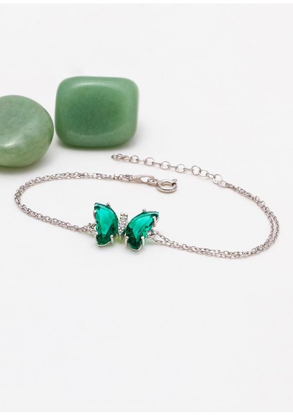 Yeşil Taşlı Kelebek Gümüş Bileklik fırsatları