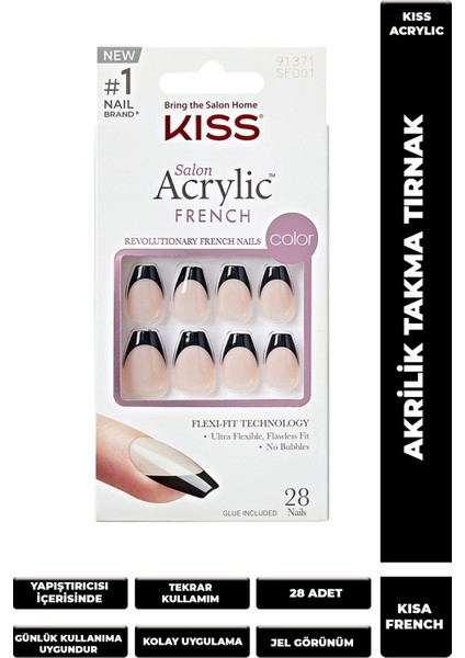 Acrylic Takma Tırnak Oval Siyah French