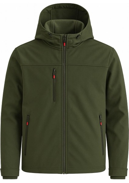 Erkek Içi Polarlı, Şapkası Çıkarılabilir Su ve Rüzgar Geçirmez Softshell spor mont