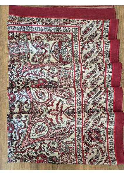 Bordo Etnik Desenli Soft Şal