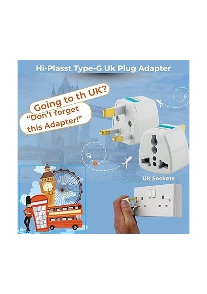 Tip G Ingiliz Adaptör Fişi – Hindistan, Ingiltere, Dubai, Hong Kong, Irlanda, Singapur, Hac ve Umre Uyumlu, 2 ve 3 Uçlu Fiş Dönüştürücü Priz, Uluslararası Seyahat Adaptörü fırsatları