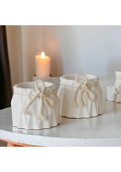 Set, Iskandinav Tarz Beyaz Beton Saksı - Minimal Dekoratif Saksı Seti fırsatları