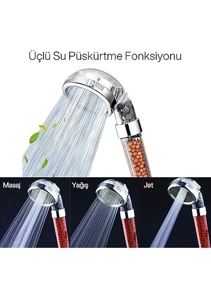 Arıtmalı Tasarruflu Duş Başlığı - 3 Fonksiyonlu Püskürtme MODLARI,%200'E Kadar Artan Su Basıncı Ve%35'e Varan Su Tasarrufu, Kireç ve Klor Azaltıcı Özellikli indirimleri