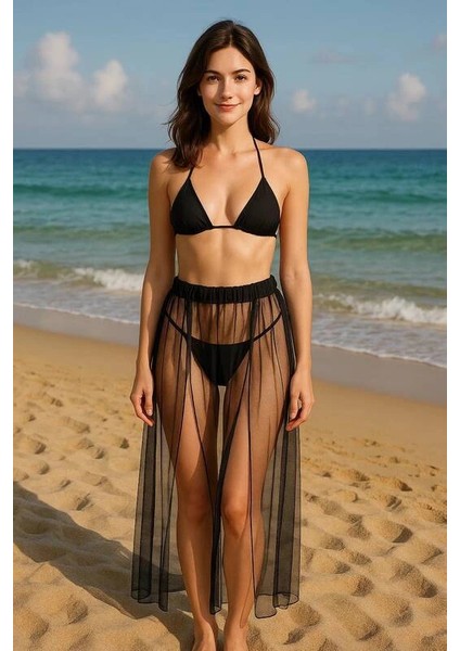 Kadın Tül Pareo Etek Plaj Elbisesi V9700