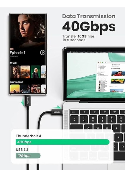 Thunderbolt 4.0 40GBPS 100W 8k Data Görüntü Kablosu 80CM modelleri