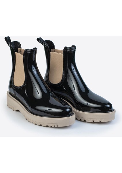 Kadın Parlak Chelsea Yağmur Botu –kalın Taban Bot