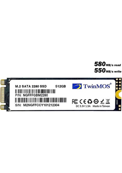 NGFFFGBM2280 Twinmos 512GB M.2 2280 Sata3 SSD 580MB-550MB/S 3dnand fiyatları