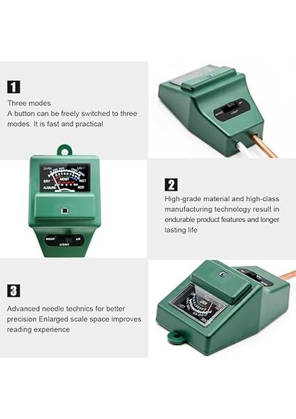 Toprak Ph Ölçer, MS02 3'ü 1 Arada Toprak Nemi/ışık/ph Test Cihazı Bitki Bakımı Için Bahçe Alet Kitleri, Bahçe, Çim, Çiftlik, Iç ve Dış Mekan Kullanımı Için Harika (Yeşil) modelleri