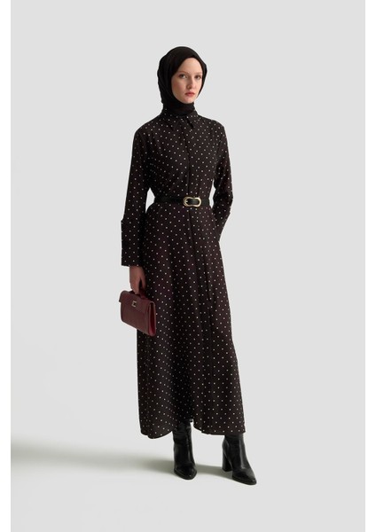 Puantiyeli Elbise 25KD1007 Siyah