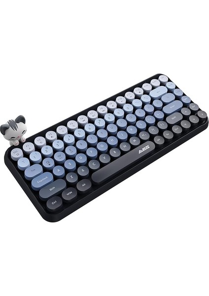 Kablosuz Bluetooth Retro Sessiz Klavye – Yuvarlak Tuşlu, Kedi Süs Aksesuarı, 84 Tuşlu, Taşınabilir, Akıllı Uyku Modu, Ergonomik Tasarım, Tablet Telefon Uyumlu, Ajazz AJ308I Mavi