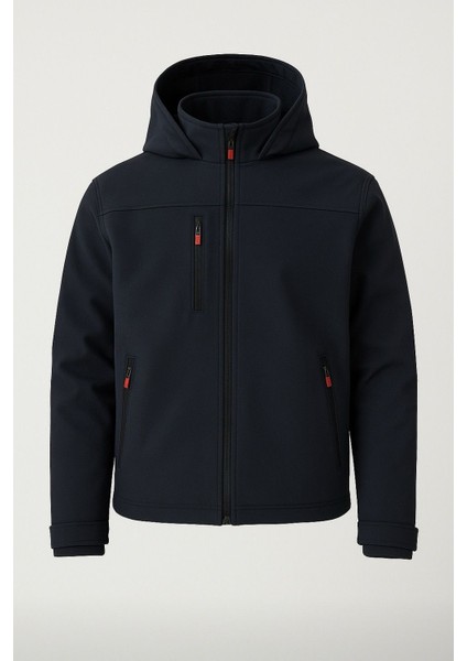 Erkek Içi Polarlı, Şapkası Çıkarılabilir Su ve Rüzgar Geçirmez Softshell spor mont