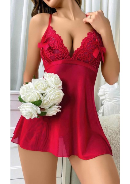 Kadın Kırmızı Fantazi Gecelik Kısa Tül Göğüs Fiyok Detaylı 2097 fiyatları