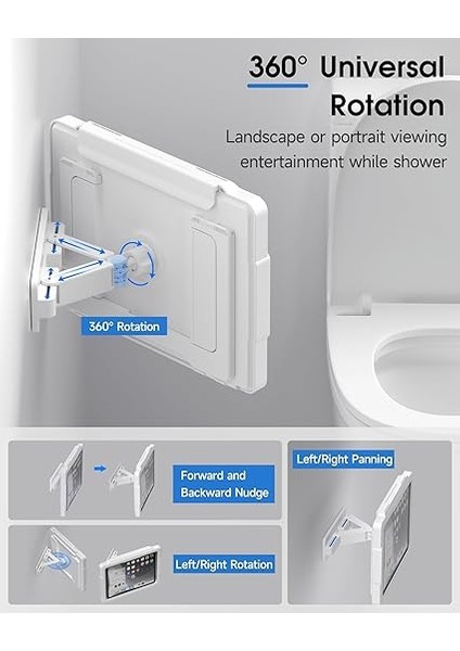 Duş iPad Tutucu, Su Geçirmez, 480° Dönebilir, Geri Çekilebilir Ayarlanabilir, 11 Inç'e Kadar Duvara Monte Edilebilir, Banyo Küveti Için Duş Tableti Tutucu, 2 Yapıştırıcı, Ipad, iPad Pro 11, modelleri