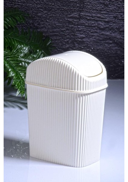 Diyarı Mini Pratik Kapaklı Banyo ve Mutfak Tezgah Üstü Çöp Kovası Ev Ofis Çöp Kutusu 2,5 Lt Beyaz 18 x 23