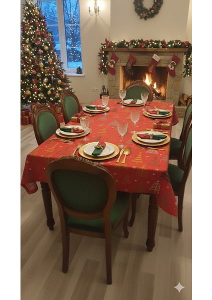 Sıvı ve Lekeye Dayanıklı Yılbaşı Ağacı Temalı Dertsiz Masa Örtüsü