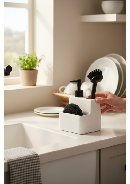 3'lü Sıvı Sabunluk Seti Pinterest Model Sünger & Fırça & Sıvı Sabunluk(Beyaz) fiyatları