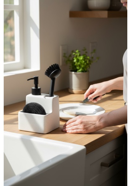 3'lü Sıvı Sabunluk Seti Pinterest Model Sünger & Fırça & Sıvı Sabunluk(Beyaz) modelleri