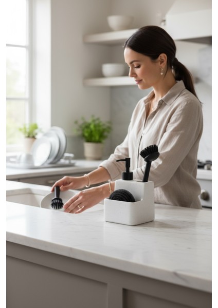 3'lü Sıvı Sabunluk Seti Pinterest Model Sünger & Fırça & Sıvı Sabunluk(Beyaz) fırsatları