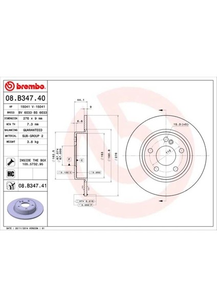 FREN DISKI ARKA MERCEDES W176 W246 C117 A2464230012 (2 ADET)