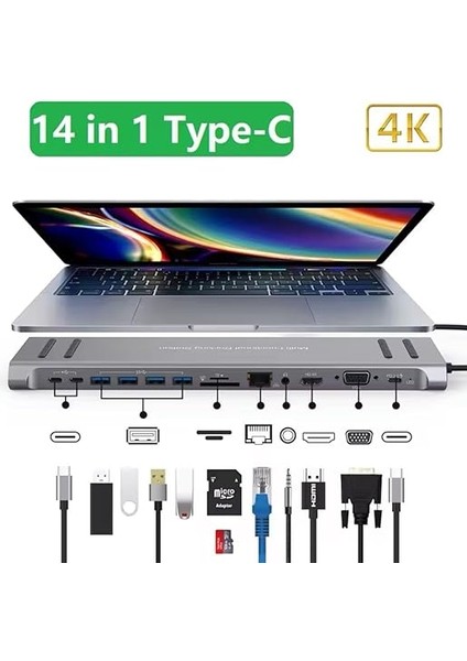 14IN1 Type-C To Multi Function Docking Station - 4K Hdmi Dönüştürücü 100W Pd 3.0 fırsatları